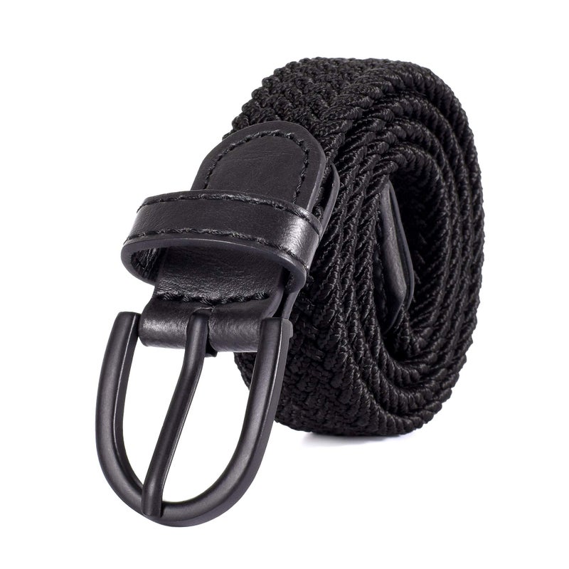Mile High Life Young Boys Girls | Braided Stretch Elastic Belt | Pin Prong Buckle | Loop End Tip | 1" width (Black, Waist 22"-24â€) - Image 2